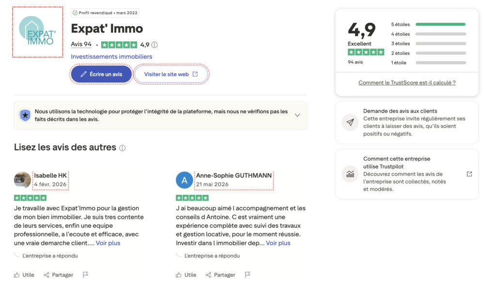Avis Expat'immo trustpilot