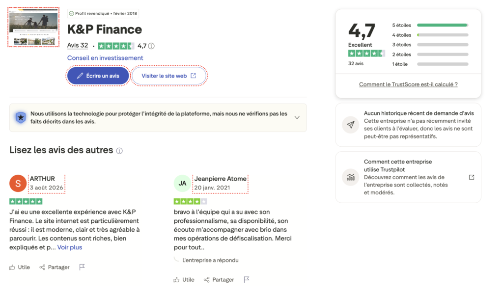 Avis K&P Finance trustpilot